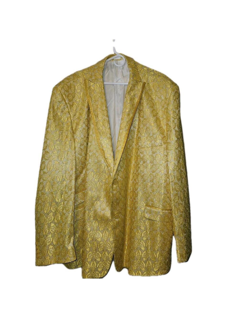 Blu Martini Suit Jacket Yellow Gold Shine Textured Embelished Performer 1980s